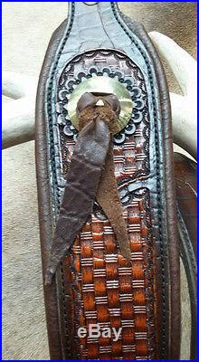 Rifle Sling, Brown Leather, Hand tooled, Made in the USA, Bayou