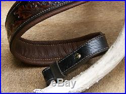 Rifle Sling, Brown Leather, Hand tooled, Made in the USA, Praying Cowboy