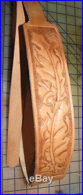 Rifle Sling Oak Leaves Carved Leather Hand Made USA Name or Initials added FREE