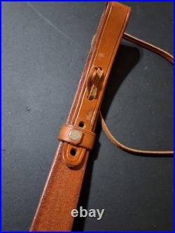 Ross Rifle Sling Brown Leather 35 1-3/4 Wide White Stitched South Africa Ross Rifle Sling Brown Leather 35 1-3/4 Wide White Stitched South Africa