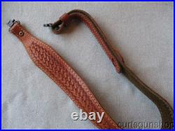 SAFARILAND RUSSET BROWN LEATHER BASKETWEAVE PATTERN RIFLE SLING With QD SWIVELS