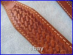 SAFARILAND RUSSET BROWN LEATHER BASKETWEAVE PATTERN RIFLE SLING With QD SWIVELS