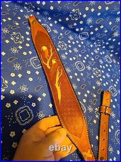 STALKER DOUBLE EAGLE TOOLED STITCHED LEATHER RIFLE SLING MUZZLELOADER With SWIVELS