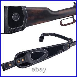 Set Of Leather Rifle Buttstock Recoil Pad And Suede Leather Gun Carry Sling USA