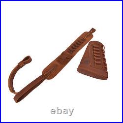 Set of Leather Gun Buttstock with Ammo Carry Sling for. 22MAG. 30-30 12GA. 30-06