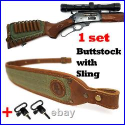 Set of Leather Rifle Buttstock Shell Holder with Gun Sling For. 30-30, 308 30-06