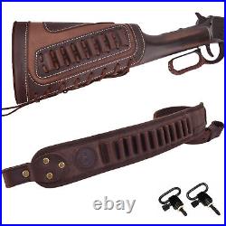 Set of Leather Rifle Buttstock and Gun Cartridge Slots Sling. 357.30-30.38 USA