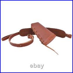 Set of Leather Rifle/ Shotgun Padded Straps + Ammo Cheek Rest for. 30-06.30-30.22