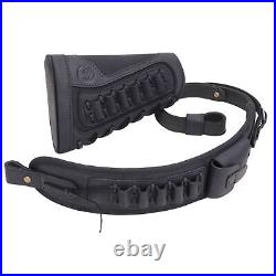 Shooting Combo of Leather Rifle Gun Buttstock Cover with Sling. 22LR. 357.308 12GA