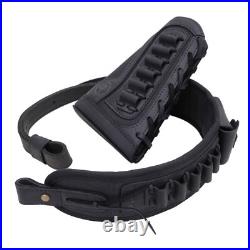 Shooting Combo of Leather Rifle Gun Buttstock Cover with Sling. 22LR. 357.308 12GA