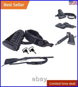 Sleek Black Leather Rifle Sling & Buttstock Holder for Efficient Ammo Access Sleek Black Leather Rifle Sling & Buttstock Holder for Efficient Ammo Access
