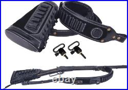 Sleek Black Leather Rifle Sling & Buttstock Holder for Efficient Ammo Access Sleek Black Leather Rifle Sling & Buttstock Holder for Efficient Ammo Access