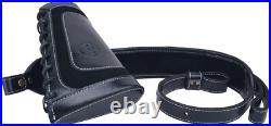 Sleek Black Leather Rifle Sling & Buttstock Holder for Efficient Ammo Access Sleek Black Leather Rifle Sling & Buttstock Holder for Efficient Ammo Access