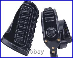 Sleek Black Leather Rifle Sling & Buttstock Holder for Efficient Ammo Access Sleek Black Leather Rifle Sling & Buttstock Holder for Efficient Ammo Access