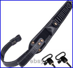 Sleek Black Leather Rifle Sling & Buttstock Holder for Efficient Ammo Access Sleek Black Leather Rifle Sling & Buttstock Holder for Efficient Ammo Access