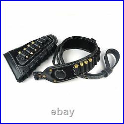 Soft Padded Leather Rifle Ammo Sling with Matching Gun Cartridge Shell Holder