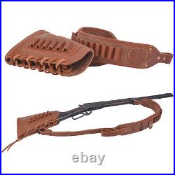 Suede Leather Rifle Sling with Gun Buttstock+2pcs Swivels for. 30-06.45-70.44