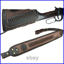 Suit Leather Rifle Buttstock Sleeve With Matched Gun Sling For. 22 LR. 17HMR