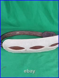 TOREL COWHIDE WHITE STITCHED PADDED SUEDE BACKED RIFLE Sling. T1