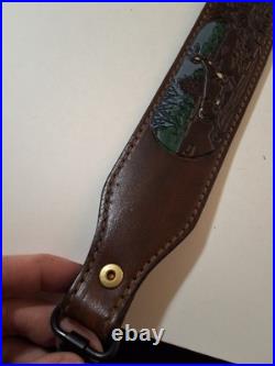 TOREL TOP GRAIN COWHIDE Made In U. S. A. 4885 Rifle Sling RARE DEER SCENE