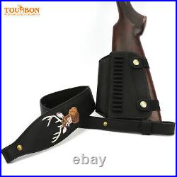 TOURBON 1 Wide Leather Sling Gun Strap Swivels/. 22Cal Bullet Holder Cheek Riser
