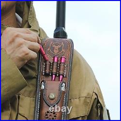 TOURBON Leather Ammo Holder Gun Sling with Pouch Thumb Hole Rifle Strap with