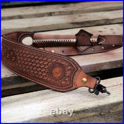 TOURBON Leather Gun Sling Thumb Hole Hunting Rifle Shotgun Strap Black/Brown US