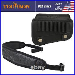 TOURBON Leather Gunstock Cheek Riser Rifle 308WIN/45-70 Ammo Holder+Gun Sling