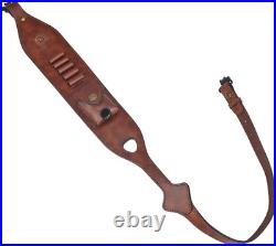 TOURBON Leather Rifle Gun Sling for Hunting, Length Adjustable Ammo Cartridge Ho
