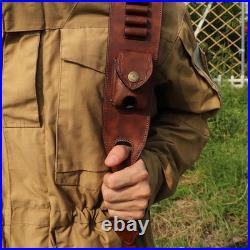 TOURBON Leather Rifle Gun Sling for Hunting, Length Adjustable Ammo Cartridge Ho