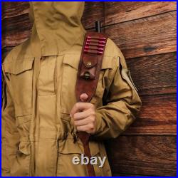 TOURBON Leather Rifle Gun Sling for Hunting, Length Adjustable Ammo Cartridge Ho