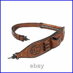 TOURBON Leather Rifle Sling Ammo Strap Folding Knife Carry Case /Swivels or Not