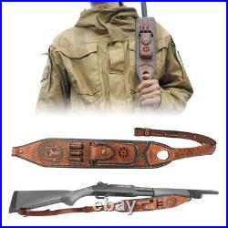 TOURBON Leather Rifle Sling Gun Ammo Carry Strap withKnife Sheath Pocket withSwivels