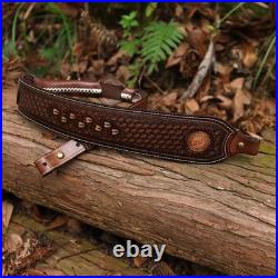 TOURBON Leather Rifle Sling Gun Carry Strap Padded Shooting Thumb Rest Adjusted