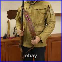 TOURBON Leather Rifle Sling Hand Tooled Ammo Holder Gun Carry Strap Barrel Mount