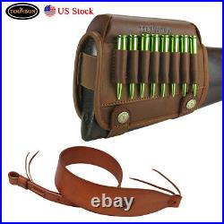 TOURBON Real Leather Rifle Cheek Piece Rest Riser Shells Holder + Shotgun Sling