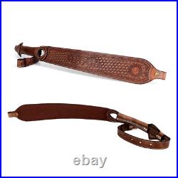 TOURBON Retro Leather Rifle Sling Gun Carry Strap Finger Rest Hunting withSwivels