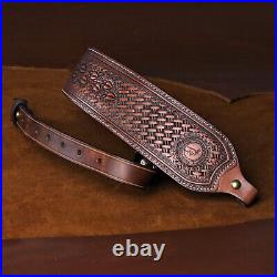 TOURBON Retro Leather Rifle Sling Gun Carry Strap Finger Rest Hunting withSwivels