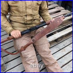 TOURBON Retro Leather Rifle Sling Gun Carry Strap Finger Rest Hunting withSwivels