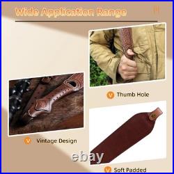 TOURBON Retro Leather Rifle Sling Gun Carry Strap Shooting Thumb Rest Padded