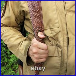 TOURBON Retro Leather Rifle Sling Gun Carry Strap Shooting Thumb Rest Padded