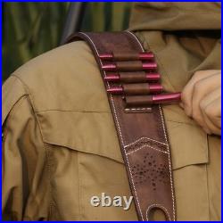 TOURBON Vintage Leather Ammo Holder Rifle Sling Adjustable Hunting Gun Strap wit