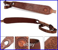 TOURBON Vintage Leather Rifle Sling with or Without Swivels Hunting Gun Strap fo