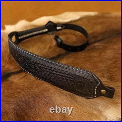 TOURBON Vintage Leather Rifle Sling with or Without Swivels Hunting Gun Strap fo