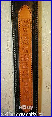 TWO TONED Black Leather Winchester or Personalized Rifle Sling Amish Made