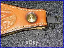 Tooled Leather Rifle Sling Bianchi #70 Cobra with Quick Release Swivel Wool Padded