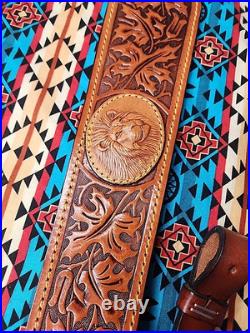 Tooled Stitched Lion Oak Leaf Big Game Leather Thumbhole Rifle Sling Africa Hunt