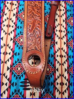 Tooled Stitched Lion Oak Leaf Big Game Leather Thumbhole Rifle Sling Africa Hunt