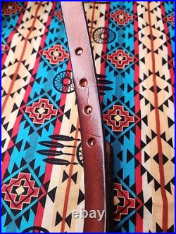 Tooled Stitched Lion Oak Leaf Big Game Leather Thumbhole Rifle Sling Africa Hunt