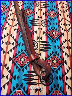 Tooled Stitched Lion Oak Leaf Big Game Leather Thumbhole Rifle Sling Africa Hunt